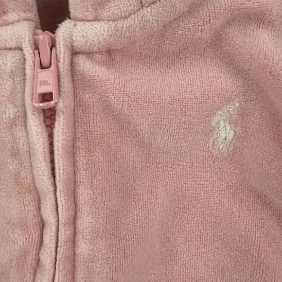 Polo Ralph Lauren Hooded Jacket Girls 18M Toddler Pink Velour Full Zip Hoodie - Picture 3 of 7